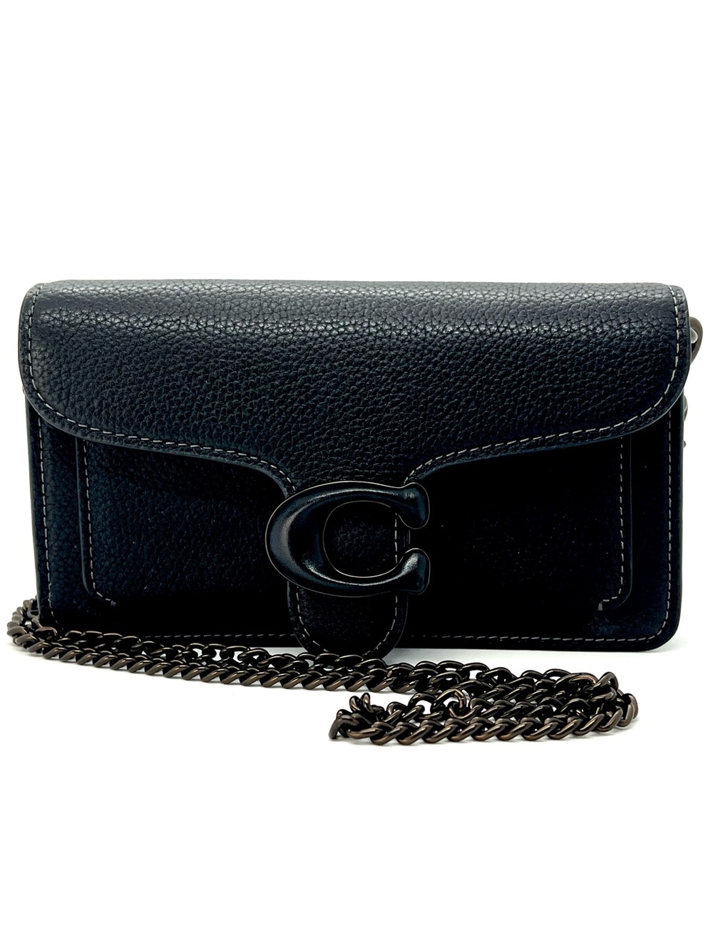 COACH Tabby Chain Clutch CJ25 Black Pebble Leather Crossbody Bag